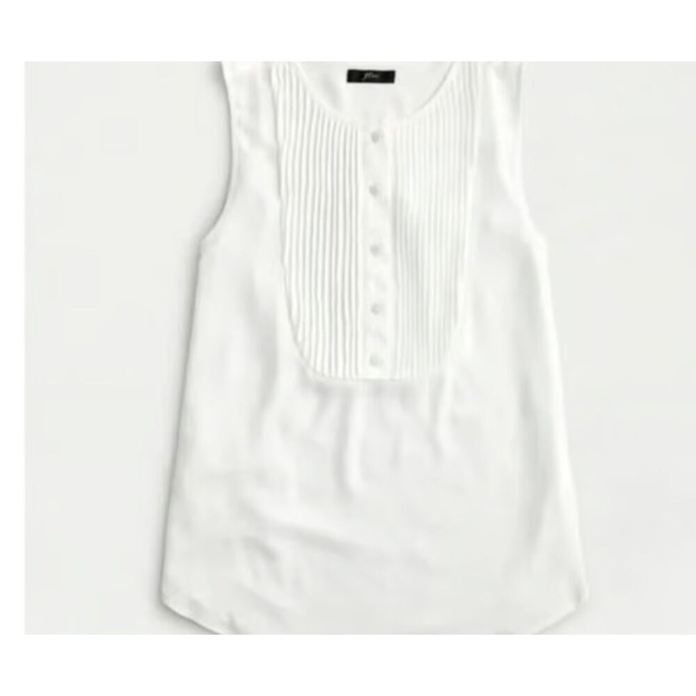 NWT, J. Crew White Sleeveless Tuxedo Blouse, Large